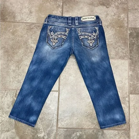 Rock Revival Alexia Crop Jeans Women’s 27 Low Rise Stretch Distressed EUC - Picture 4 of 12